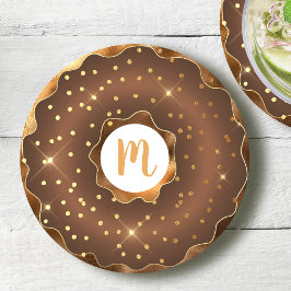Gouden glitters chocolade donut monogram vet glamo ronde kartonnen onderzetter