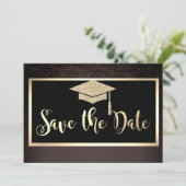 Gouden glitters confetti bruine grad save the date (Staand voorkant)
