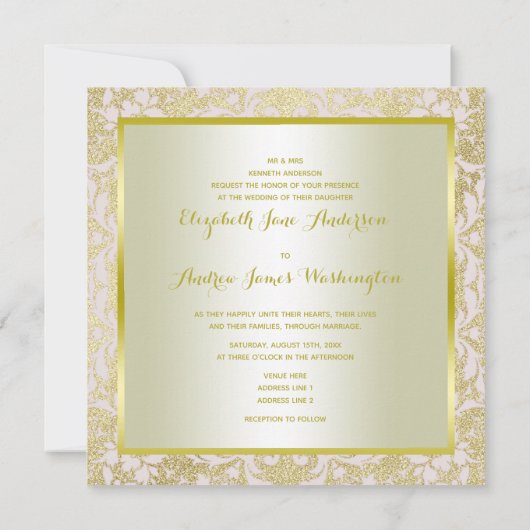 Gouden Glitters, Diamant Bloemen Pareltjes & Boog Kaart (Achterkant)