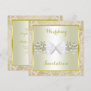Gouden Glitters, Diamant Bloemen Pareltjes & Boog  Kaart