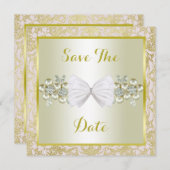 Gouden glitters, diamanten bloemige edelstenen en  save the date (Voorkant / Achterkant)