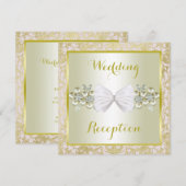 Gouden Glitters, Diamond Gem & Bow Wedding Recepti Kaart (Voorkant / Achterkant)