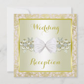Gouden Glitters, Diamond Gem & Bow Wedding Recepti Kaart (Voorkant)