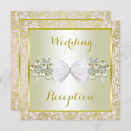 Gouden Glitters, Diamond Gem & Bow Wedding Recepti Kaart