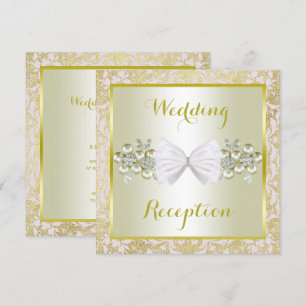 Gouden Glitters, Diamond Gem & Bow Wedding Recepti Kaart