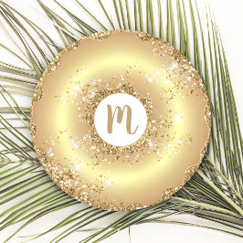 Gouden glitters donut monogram script vet luxe ronde kartonnen onderzetter