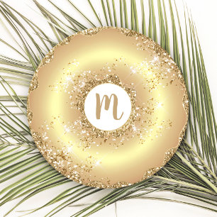 Gouden glitters donut monogram script vet luxe ronde kartonnen onderzetter