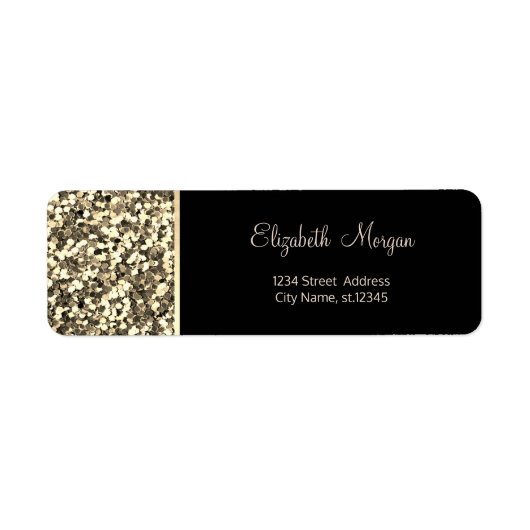Gouden glitters, eenvoudig, zwart etiket (Voorkant)