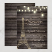 Gouden glitters Eiffeltoren, hout Quinceañera Kaart (Voorkant / Achterkant)