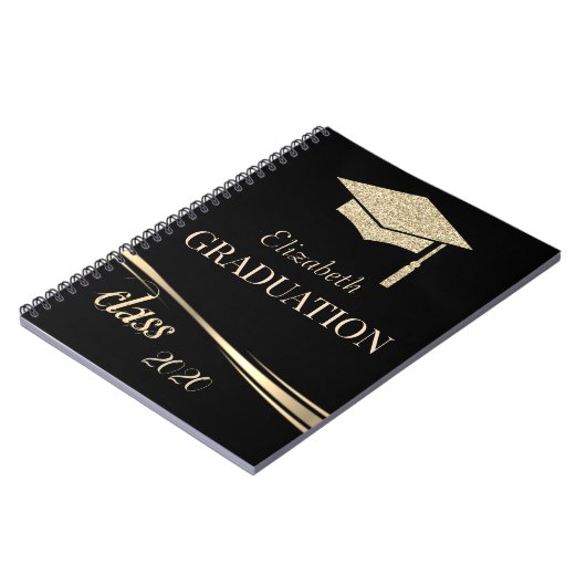 Gouden glitters eindexamencap, klas 2020 notitieboek (Linkerzijde)