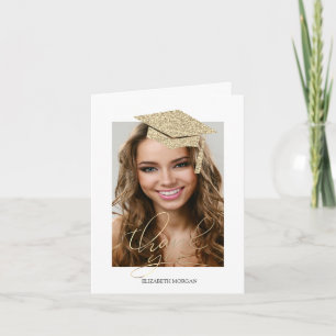 Gouden glitters eindexamenhoed met kalligrafie fot bedankkaart