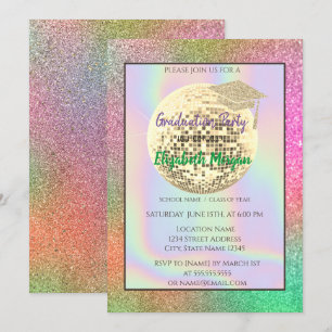 Gouden glitters eindexamenkap, discobal, kleurrijk kaart