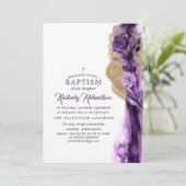 Gouden Glitters en Donkerpaarse Moderne Bloem Doop Kaart (Staand voorkant)