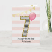 Gouden Glitters en Roze 7e Verjaardag Kaart (Voorkant)