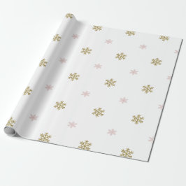 Gouden glitters en roze sneeuwvlokken op witte Ker Cadeaupapier