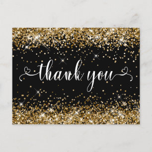 Gouden Glitters en Zwarte Sweet 16 Hartjes Dank Je Briefkaart