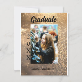Gouden glitters foto afstudeerceremonie naam klas  briefkaart