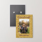 Gouden glitters foto afstuderen naam klas tekst button (Voorkant / Achterkant)