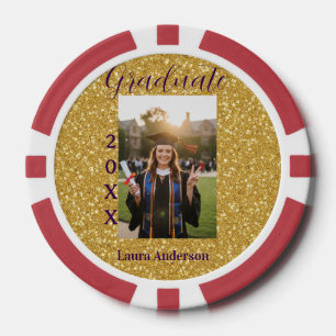 Gouden glitters foto afstuderen naam klas tekst poker chips