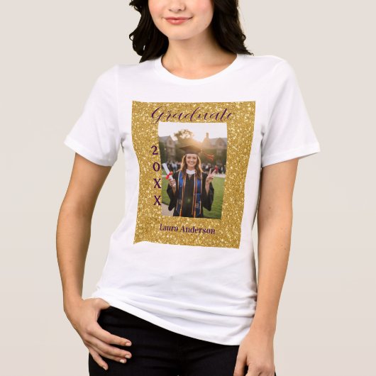 Gouden glitters foto afstuderen naam klas tekst Tri-Blend shirt (Voorkant)