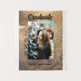 Gouden glitters foto afstuderen naam klas tekst wandkleed