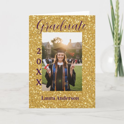 Gouden glitters foto afstuderen voeg naam klas tek kaart (Voorkant)