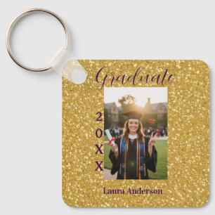 Gouden glitters foto afstuderen voeg naam klas tek sleutelhanger