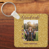 Gouden glitters foto afstuderen voeg naam klas tek sleutelhanger (Voorkant)