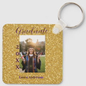 Gouden glitters foto afstuderen voeg naam klas tek sleutelhanger (Achterkant)