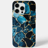 Gouden Glitters Gebarsten Blauw Marmer Moderne Tex Case-Mate iPhone Case (Achterkant)
