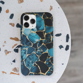 Gouden Glitters Gebarsten Blauw Marmer Moderne Tex Case-Mate iPhone Case