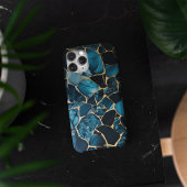 Gouden Glitters Gebarsten Blauw Marmer Moderne Tex Case-Mate iPhone Case