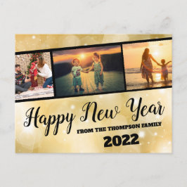 Gouden glitters Gelukkig Nieuwjaar fotocollage ans Briefkaart