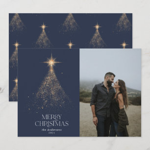Gouden glitters glans blauw modern kerstfoto feestdagenkaart