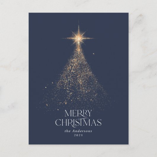 Gouden glitters glans blauw modern Kerstmis vakant Feestdagenkaart (Voorkant)