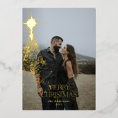 Gouden glitters glans blauw modern Kerstmis Vakant Folie Feestdagenkaart (Voorkant)