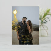 Gouden glitters glans blauw modern Kerstmis Vakant Folie Feestdagenkaart (Staand Voorkant)