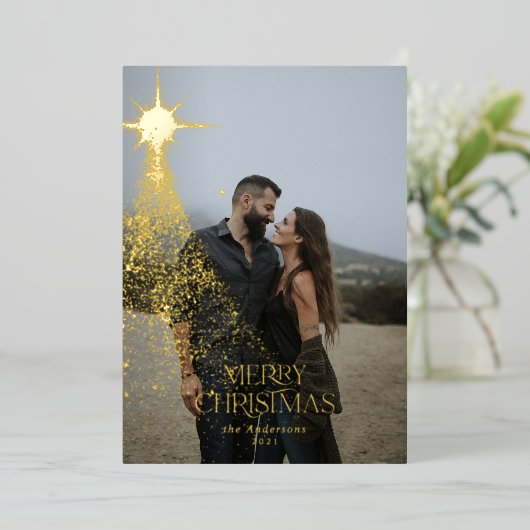 Gouden glitters glans blauw modern Kerstmis Vakant Folie Feestdagenkaart (Staand Voorkant)