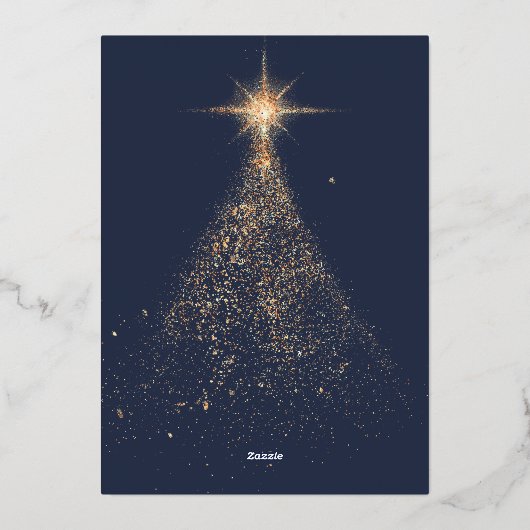 Gouden glitters glans blauw modern Kerstmis Vakant Folie Feestdagenkaart (Achterkant)