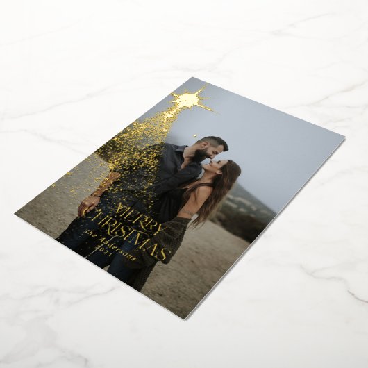 Gouden glitters glans blauw modern Kerstmis Vakant Folie Feestdagenkaart (Gedraaid)