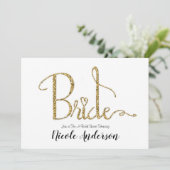 Gouden Glitters Glans Moderne Bruid Bruidsfeest Kaart (Staand voorkant)