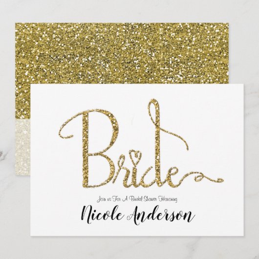 Gouden Glitters Glans Moderne Bruid Bruidsfeest Kaart (Voorkant / Achterkant)