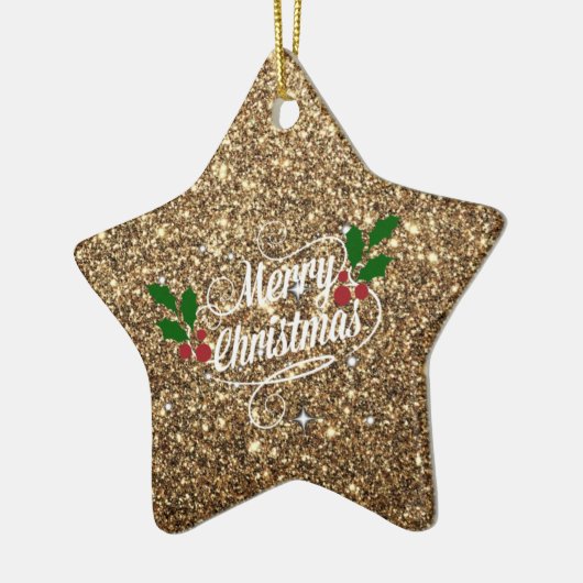 Gouden glitters, glanzend en fonkelend, Prettig ke Keramisch Ornament (Links)