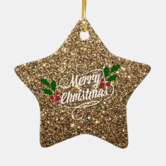 Gouden glitters, glanzend en fonkelend, Prettig ke Keramisch Ornament (Achterkant)