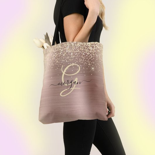 Gouden Glitters, Gouden Monogram, Zwarte Script Na Tote Bag