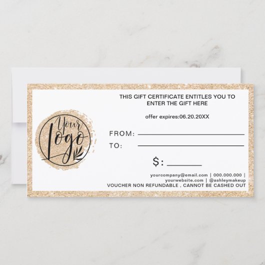 Gouden glitters hart zwart logo cadeaubon (Achterkant)