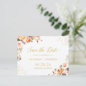 Gouden Glitters Herfst Bloemen Bruiloft Save the D Uitnodiging Briefkaart (Staand voorkant)