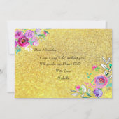 Gouden glitters mint paarse bloemen bloemenmeisje  kaart (Achterkant)