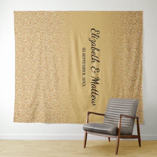 Gouden glitters ombre elegante trouw achtergrond wandkleed (In Situ (horizontaal))