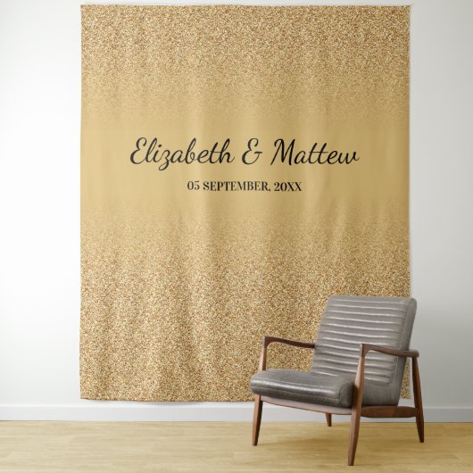 Gouden glitters ombre elegante trouw achtergrond wandkleed (In situ)